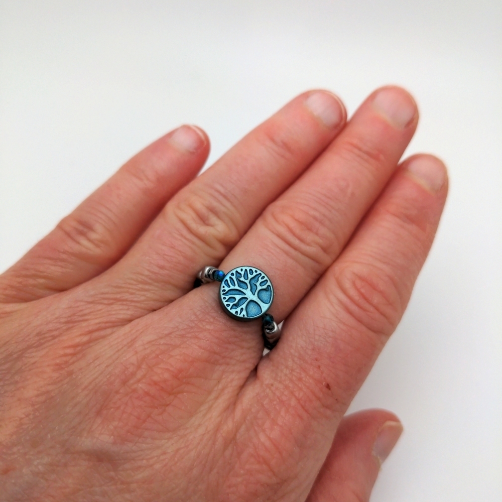 381MIDALANE Tree of Life Blue & Silver Ring